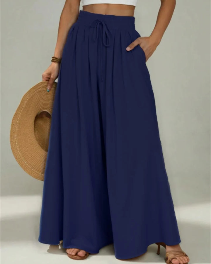 Claire | Pantalones Casuales De Cintura Alta En Viscosa Con Bolsillos