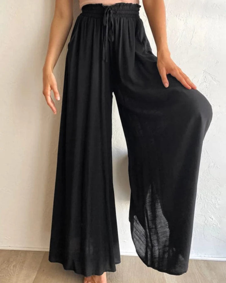 Claire | Pantalones Casuales De Cintura Alta En Viscosa Con Bolsillos