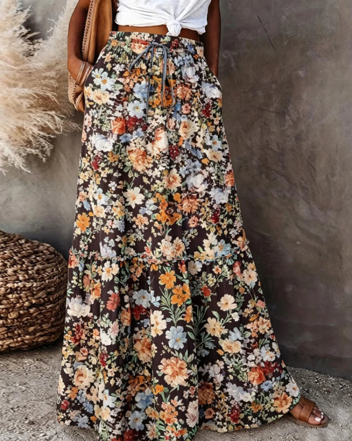 SIENNA | FEMININE FLORAL MAXI SKIRT – ELEGANT FLOWY HIGH-WAISTED LONG SKIRT