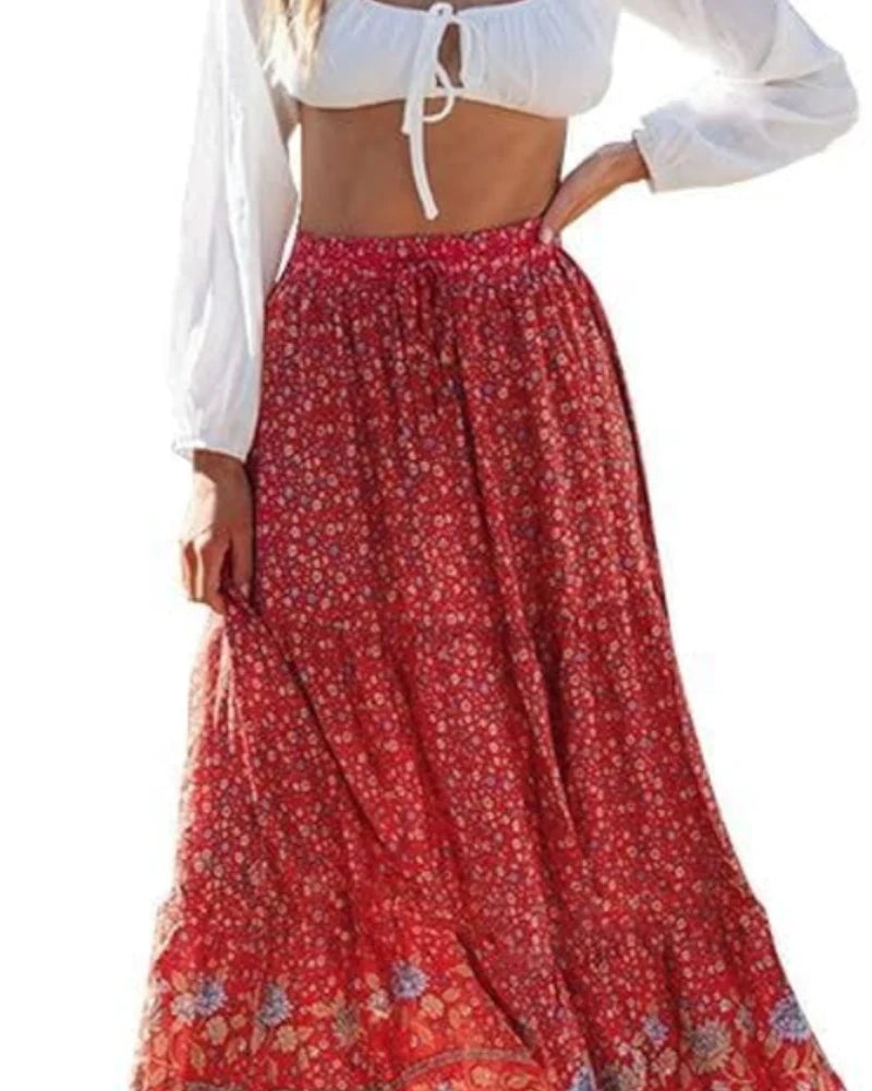 SIENNA | FEMININE FLORAL MAXI SKIRT – ELEGANT FLOWY HIGH-WAISTED LONG SKIRT