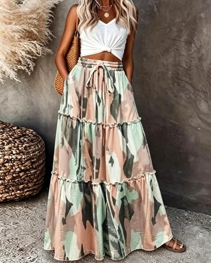 SIENNA | FEMININE FLORAL MAXI SKIRT – ELEGANT FLOWY HIGH-WAISTED LONG SKIRT