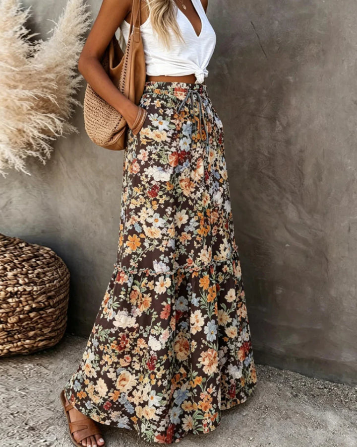 SIENNA | FEMININE FLORAL MAXI SKIRT – ELEGANT FLOWY HIGH-WAISTED LONG SKIRT