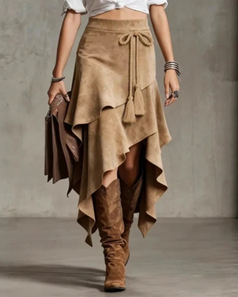 CELESTINE | ASYMMETRICAL SUEDE-EFFECT SKIRT WITH ELEGANT HIGH WAIST