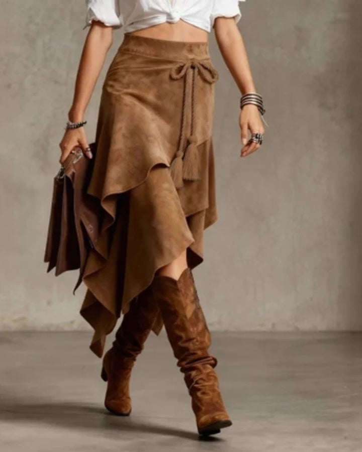 CELESTINE | ASYMMETRICAL SUEDE-EFFECT SKIRT WITH ELEGANT HIGH WAIST