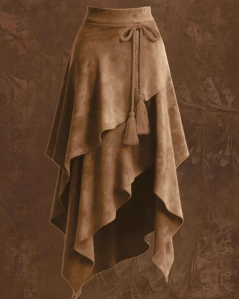CELESTINE | ASYMMETRICAL SUEDE-EFFECT SKIRT WITH ELEGANT HIGH WAIST