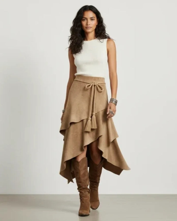 CELESTINE | ASYMMETRICAL SUEDE-EFFECT SKIRT WITH ELEGANT HIGH WAIST