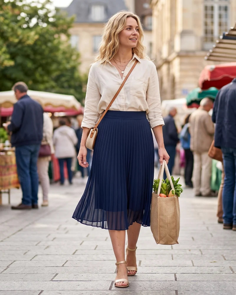 EMMA | PLEATED MAXI SKIRT IN MUSLIN WITH ELASTIC WAIST