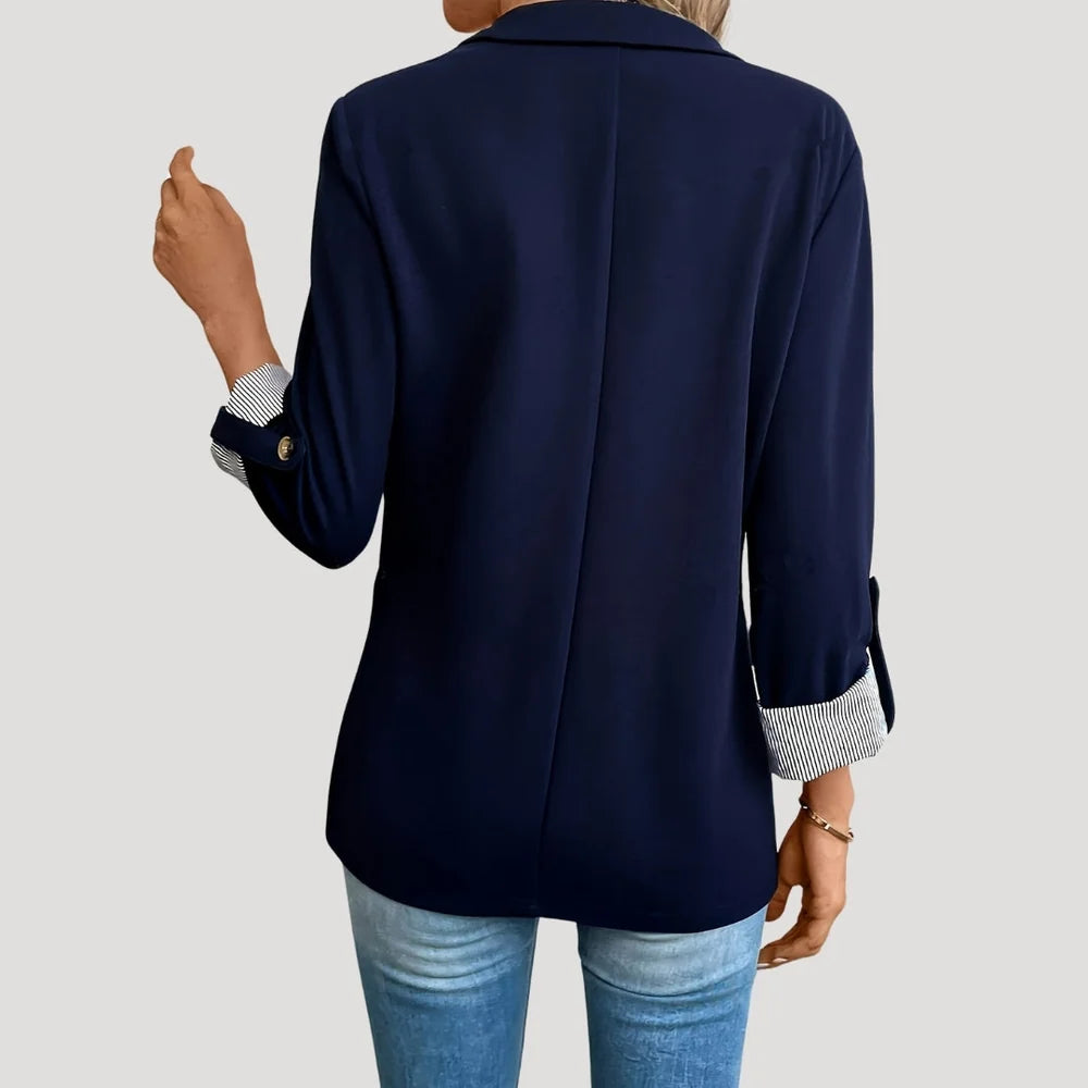 BLAZER DE CORTE RECTO PARA MUJER – CHAQUETA DE VERANO DE BOTONADURA SIMPLE CON MANGAS ENROLLADAS