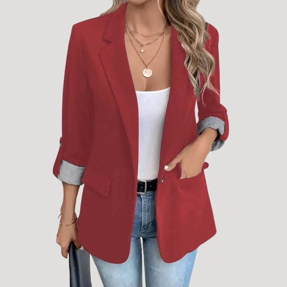 BLAZER DE CORTE RECTO PARA MUJER – CHAQUETA DE VERANO DE BOTONADURA SIMPLE CON MANGAS ENROLLADAS