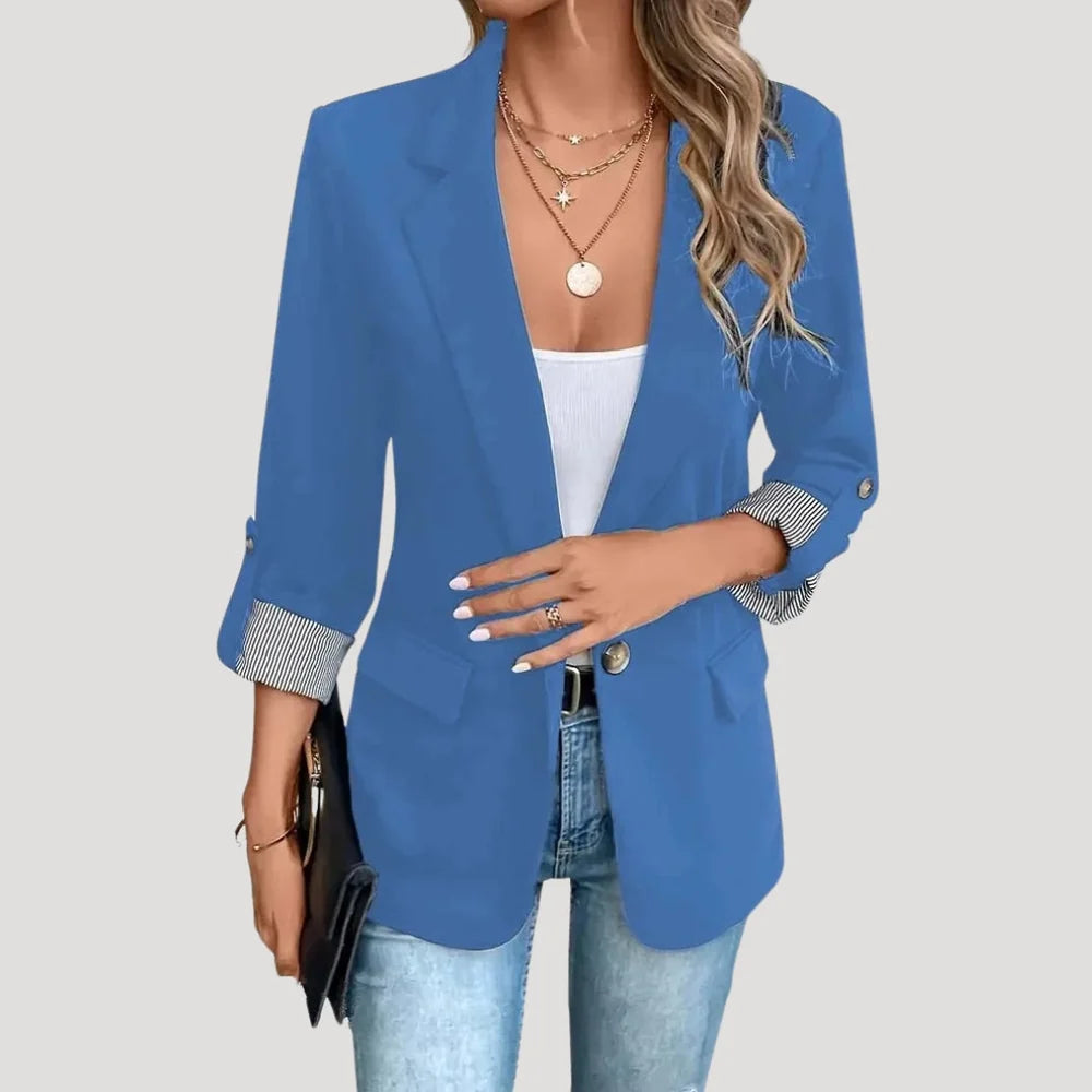 BLAZER DE CORTE RECTO PARA MUJER – CHAQUETA DE VERANO DE BOTONADURA SIMPLE CON MANGAS ENROLLADAS