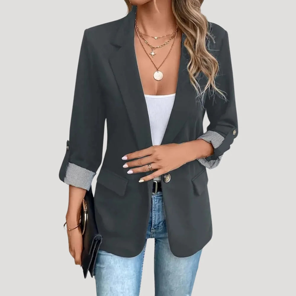 BLAZER DE CORTE RECTO PARA MUJER – CHAQUETA DE VERANO DE BOTONADURA SIMPLE CON MANGAS ENROLLADAS
