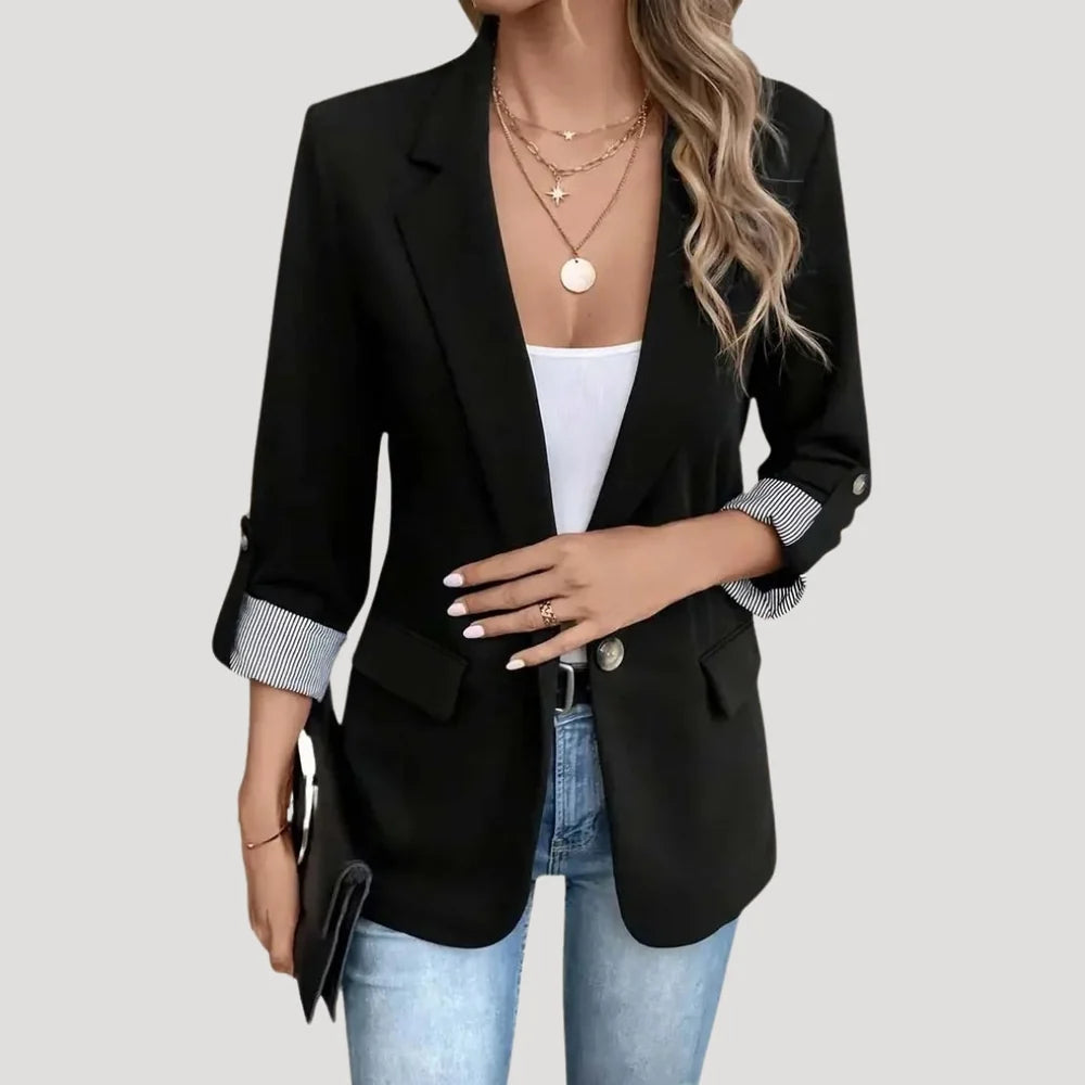 BLAZER DE CORTE RECTO PARA MUJER – CHAQUETA DE VERANO DE BOTONADURA SIMPLE CON MANGAS ENROLLADAS