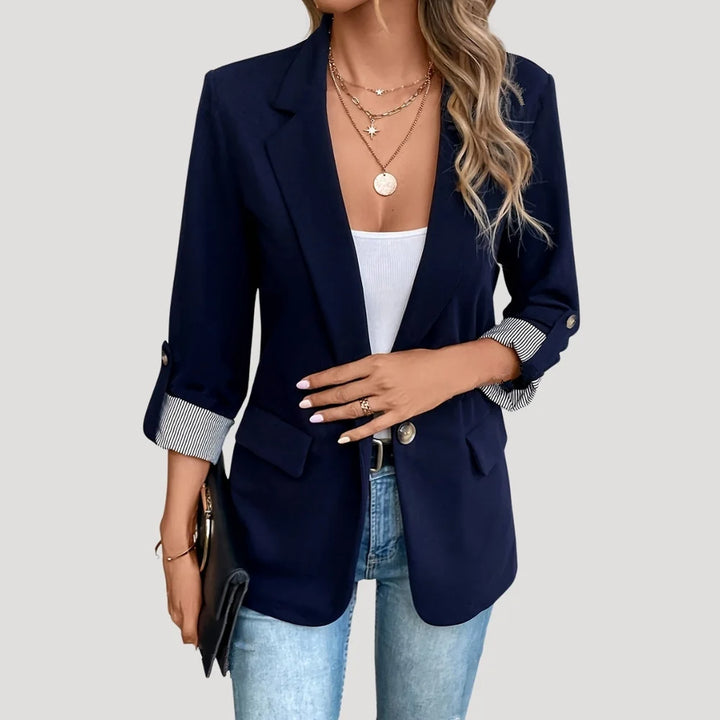 BLAZER DE CORTE RECTO PARA MUJER – CHAQUETA DE VERANO DE BOTONADURA SIMPLE CON MANGAS ENROLLADAS