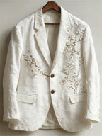 BLAZER DE LINO VINTAGE MASCULINO CON ARTE JAPONÉS DE FLOR DE ALMENDRO