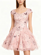 VESTIDO MINI DE BRUJA BUENA CON MARIPOSAS y ESTRELLAS BRILLANTES