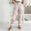 PANTALONES CÓMODOS DE LINO VINTAGE CON ESTAMPADO DE FLORES DE LIRIO