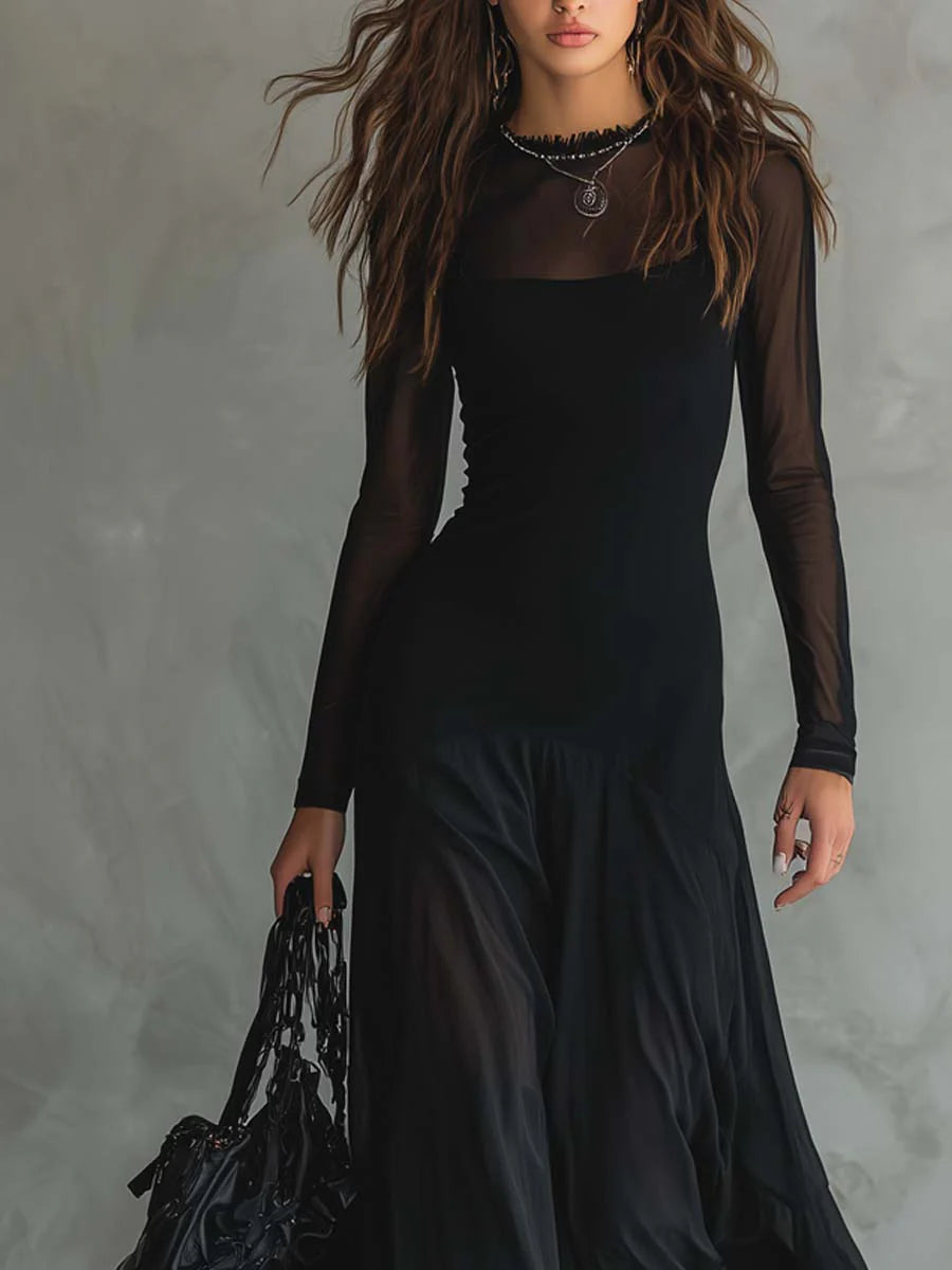 NINA - VESTIDO MAXI NEGRO DE TUL DE CORTE SUELTO