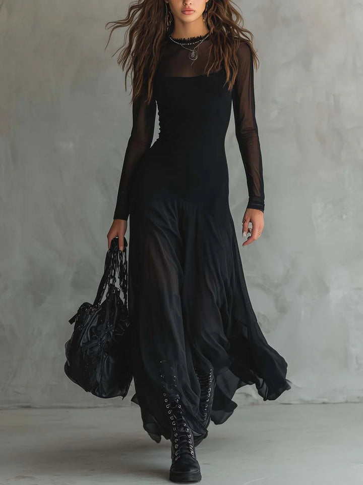 Nina - Vestido Maxi Preto De Tule De Corte Solto