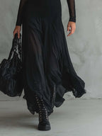NINA - VESTIDO MAXI NEGRO DE TUL DE CORTE SUELTO