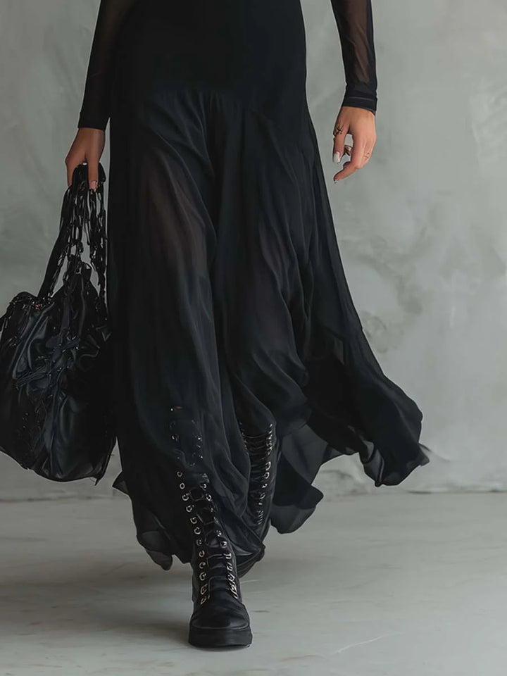 Nina - Vestido Maxi Preto De Tule De Corte Solto