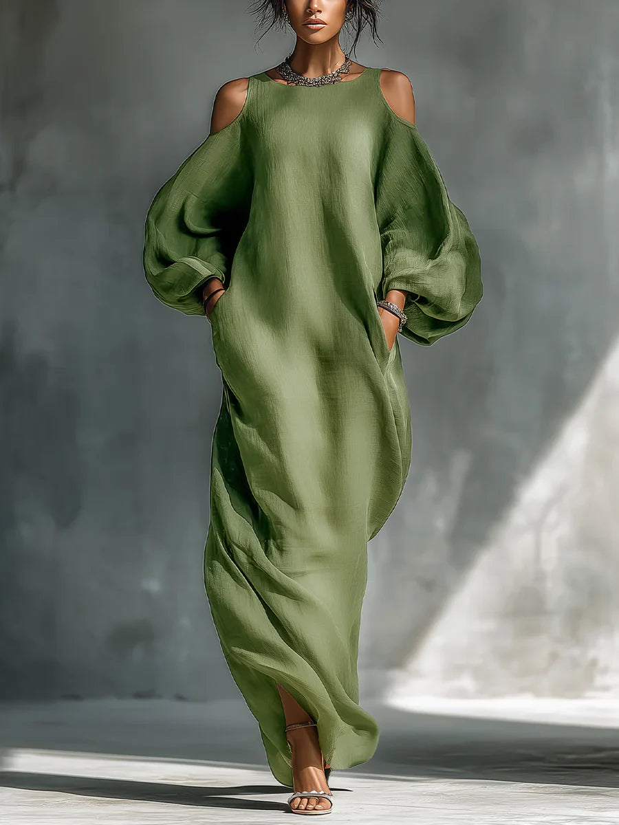 Susana | Vestido Maxi Fluido Com Ombros à Mostra