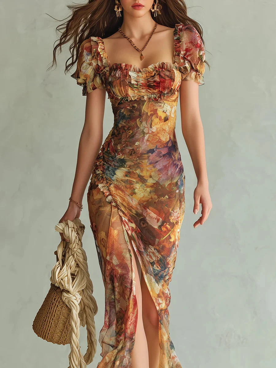 Jasmim | Vestido Maxi Floral Em Chiffon