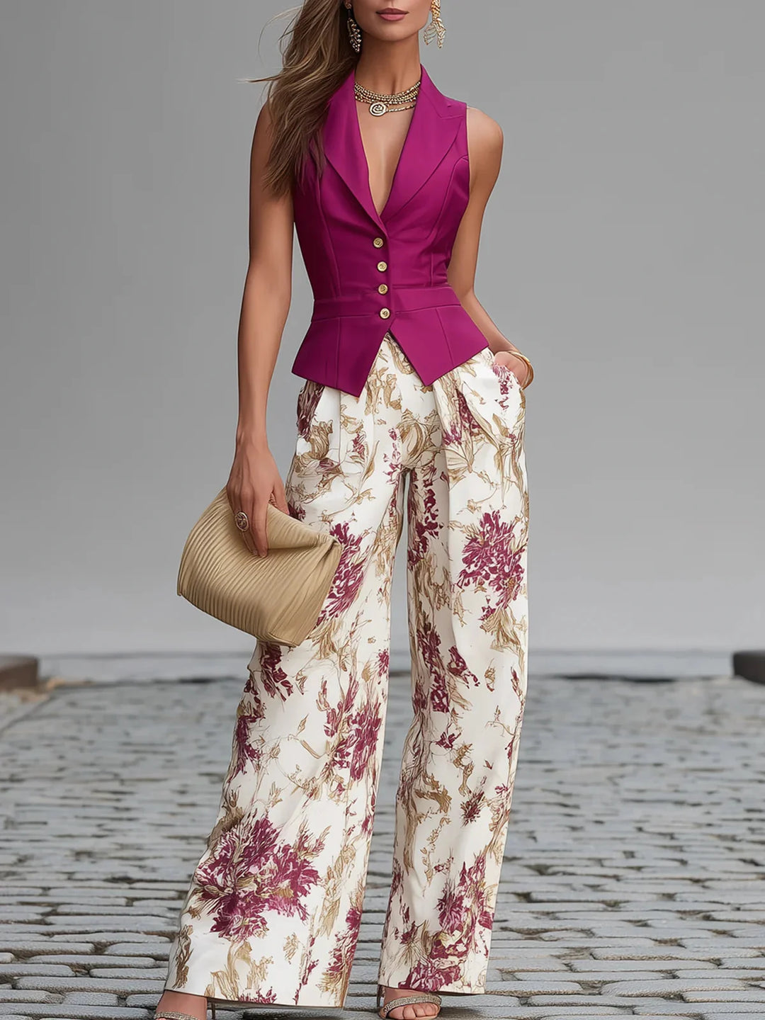 Gaia | Conjunto Con Chaleco Y Pantalones Florales