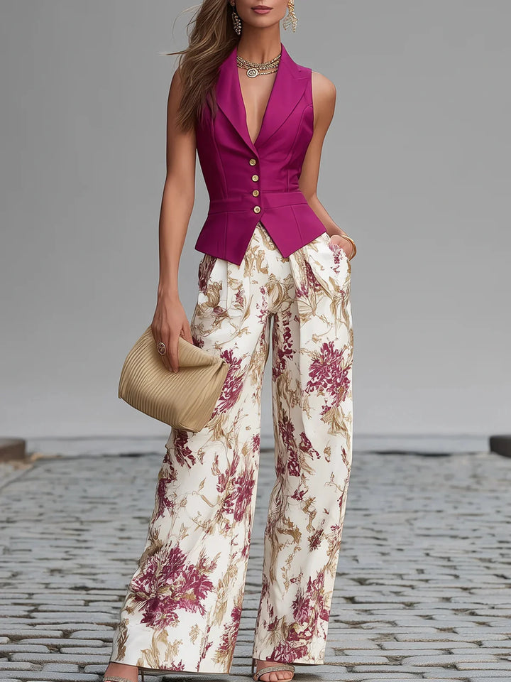 Gaia | Conjunto Con Chaleco Y Pantalones Florales