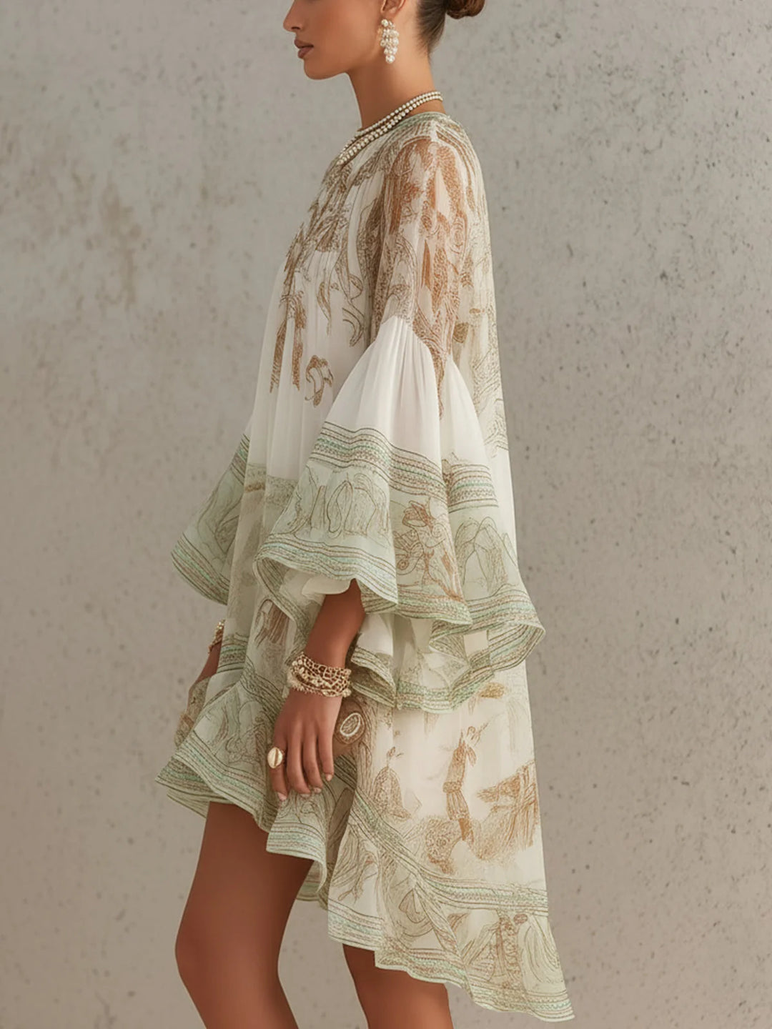 Susana | Vestido Mini Con Mangas En Volante