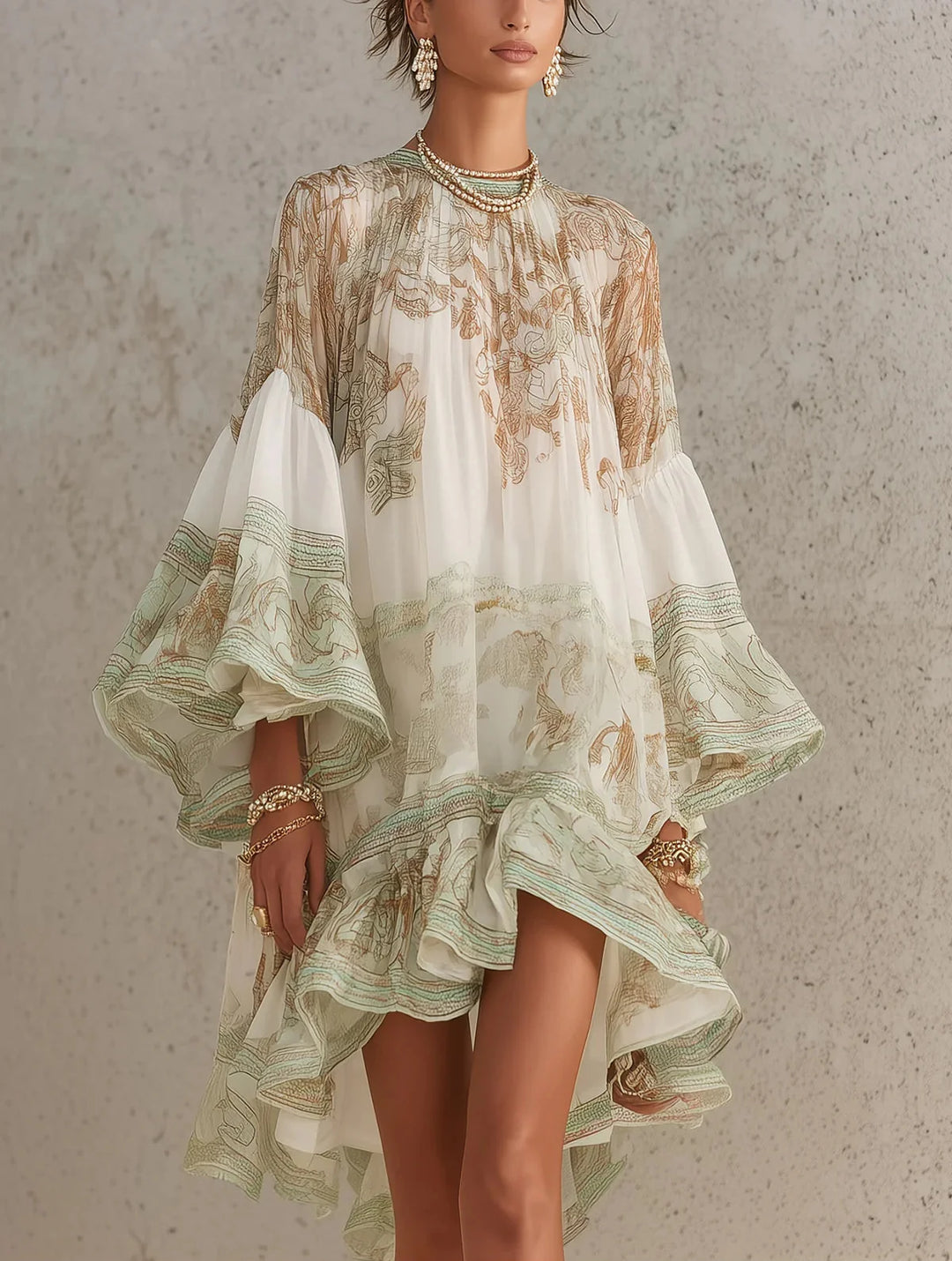 Susana | Vestido Mini Con Mangas En Volante