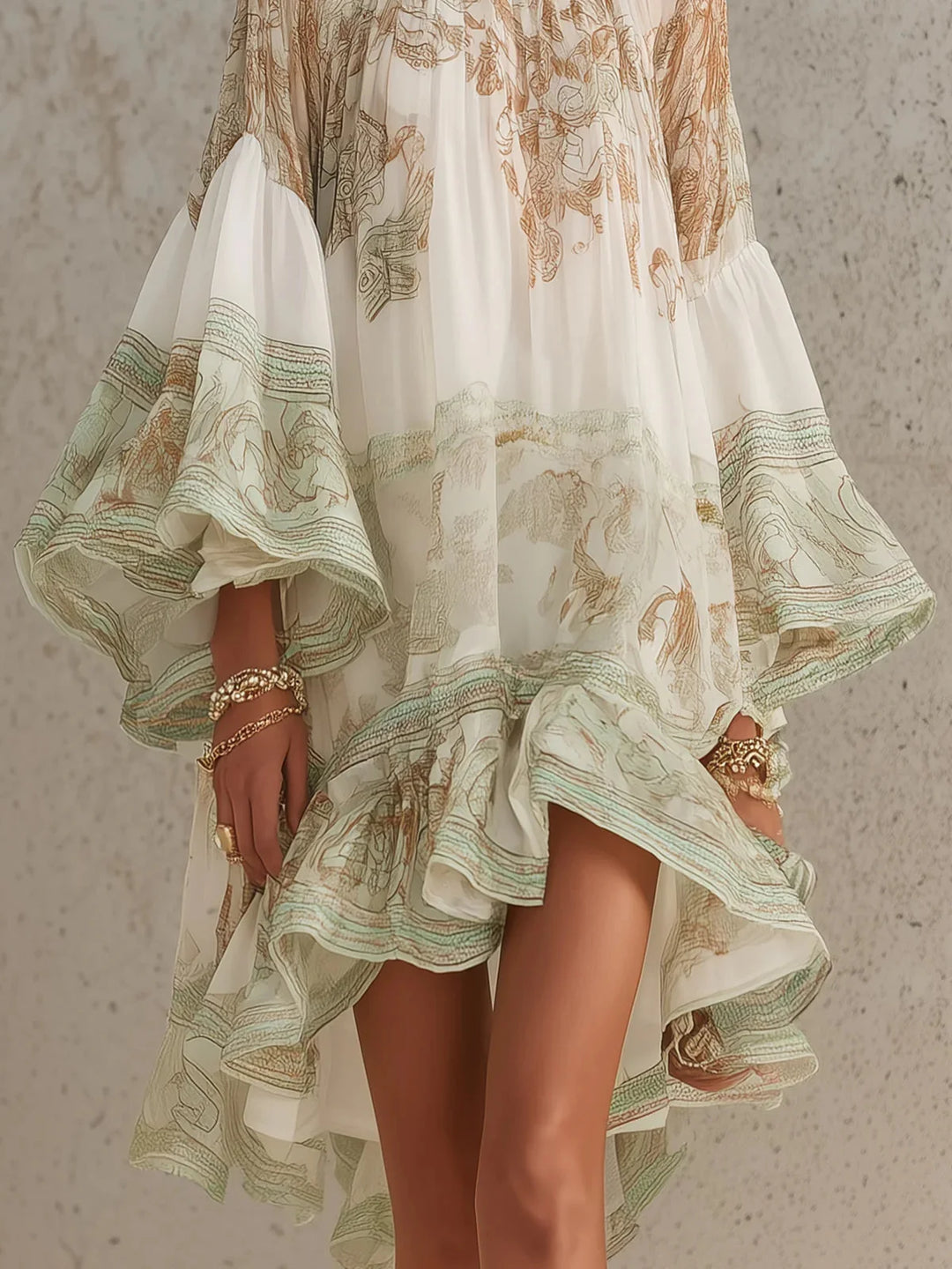 Susana | Vestido Mini Con Mangas En Volante