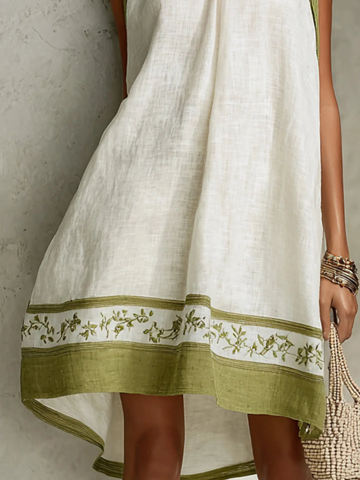 Agathe | Short White and Green Trapeze Dress