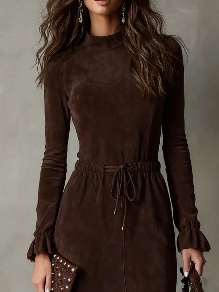 Isla | Drawstring Suede Maxi Dress