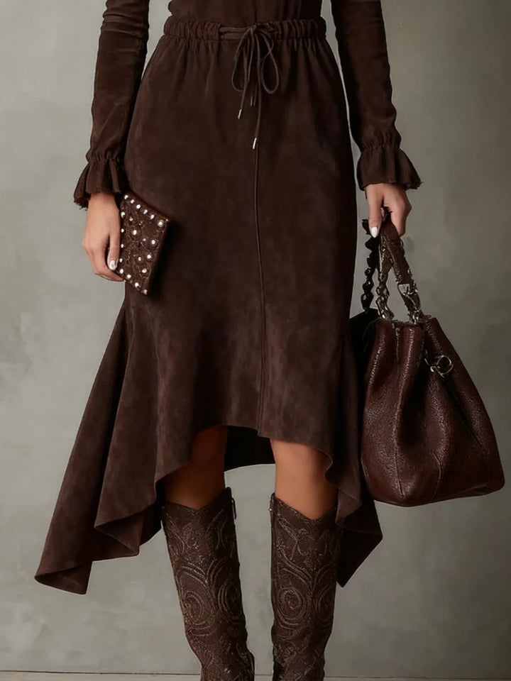 Isla | Drawstring Suede Maxi Dress