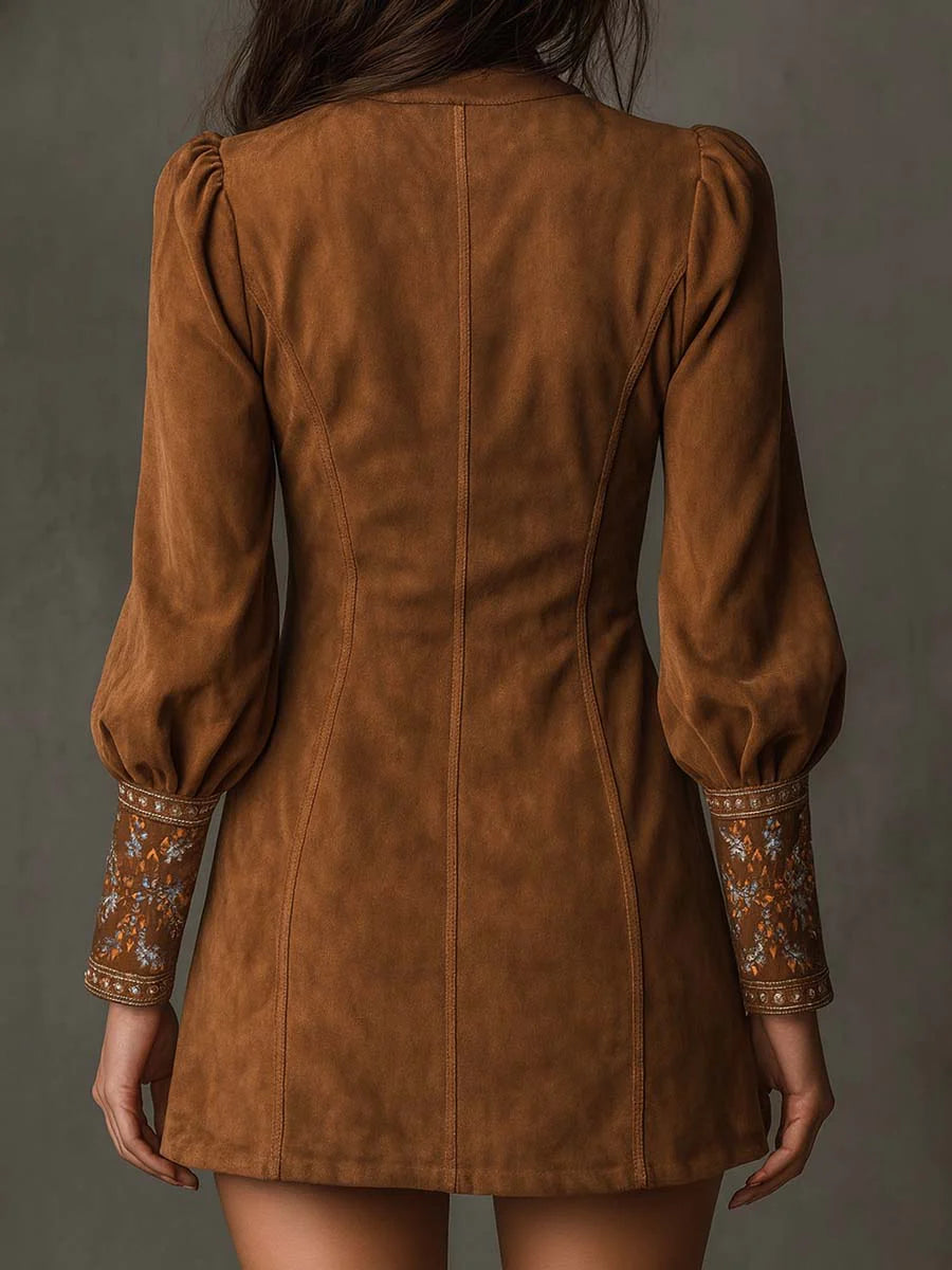 Marion™ | Vestido Mini Em Camurça Retro