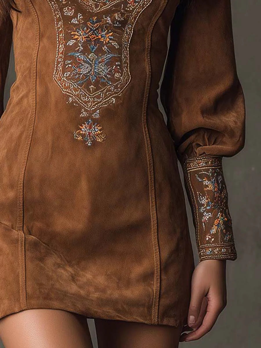 Marion™ | Vestido Mini Em Camurça Retro