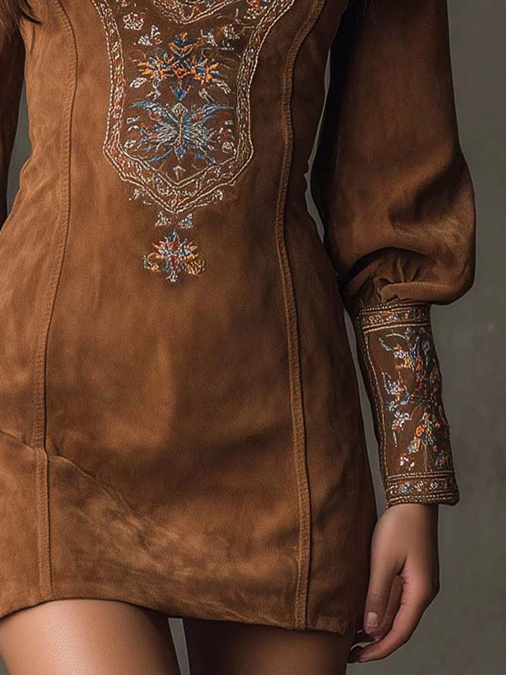 Marion™ | Vestido Mini Em Camurça Retro
