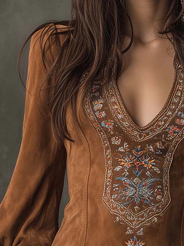 Marion™ | Vestido Mini Em Camurça Retro