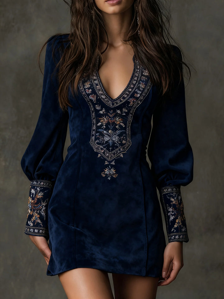 Marion™ | Vestido Mini Em Camurça Retro