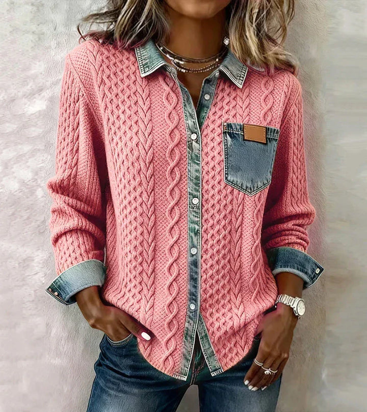 Andrea | Patchwork Knit Top With Denim Details