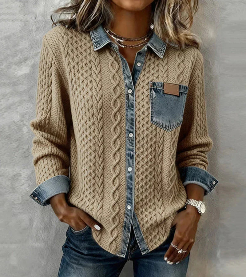 Andrea | Patchwork Knit Top With Denim Details
