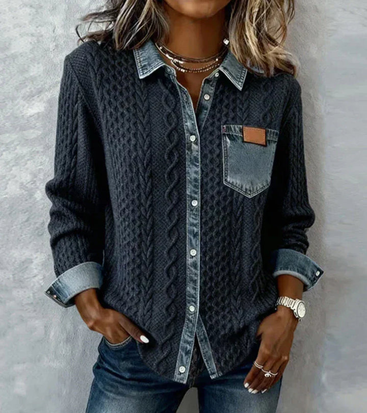 Andrea | Patchwork Knit Top With Denim Details