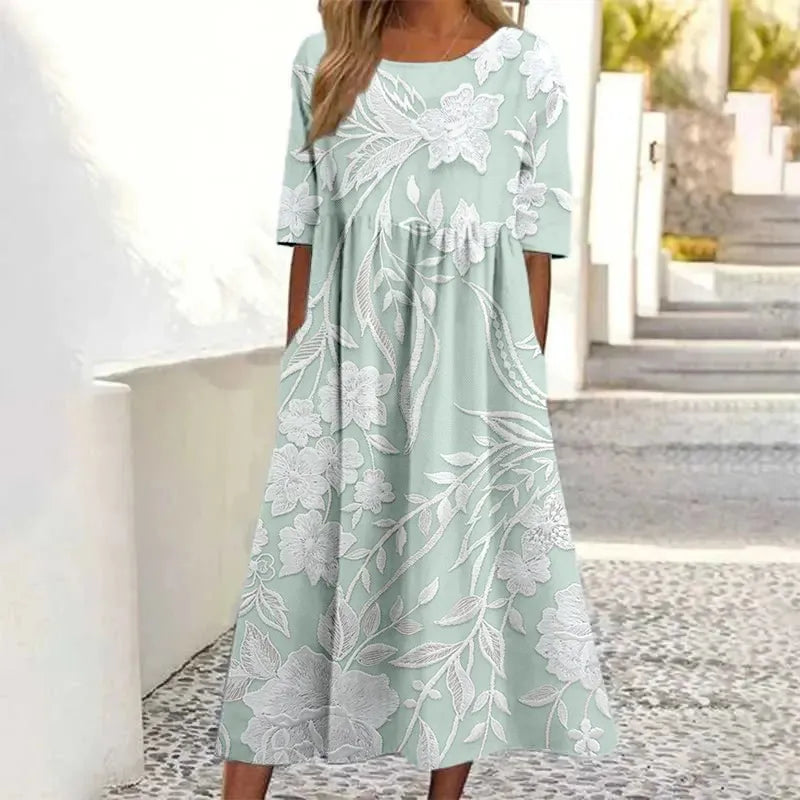 Vestido Retro con Estampado Floral de Manga Corta