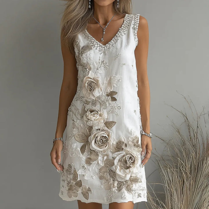 Minivestido Sin Mangas Con Escote En V Y Estampado De Rosas Vintage
