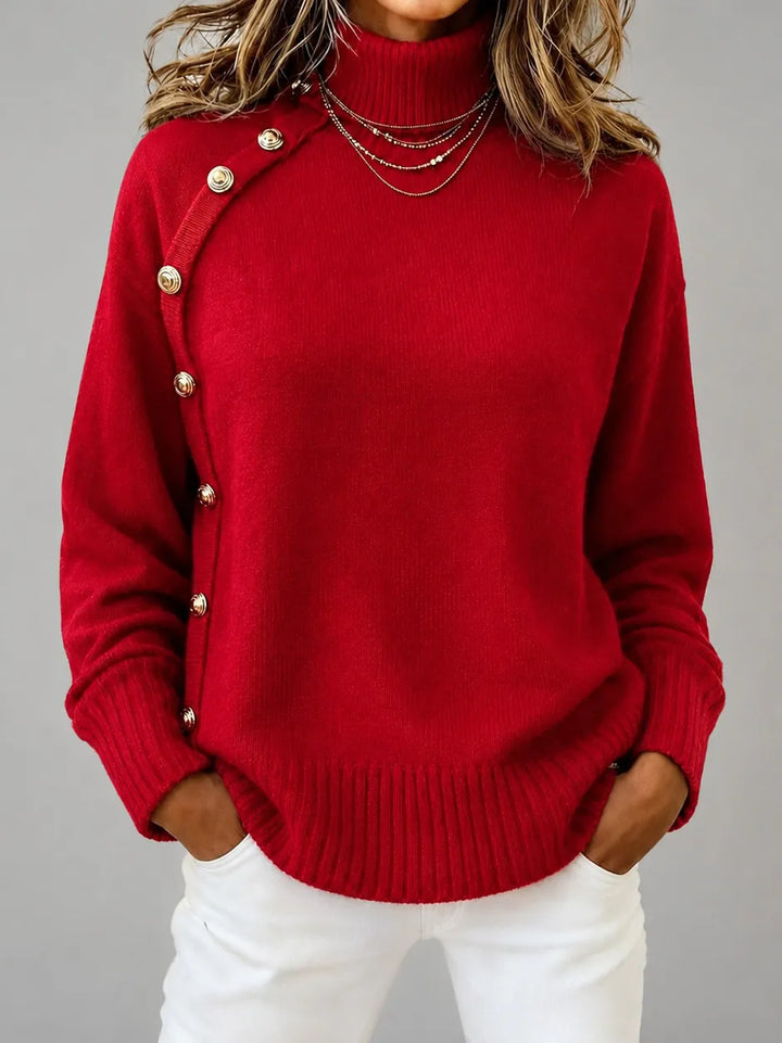 Jersey De Punto Con Cuello Alto - Color Liso Cómodo Y Elegante