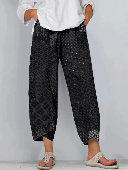 Pantalones casuales cortos con arte tradicional japonés sashiko