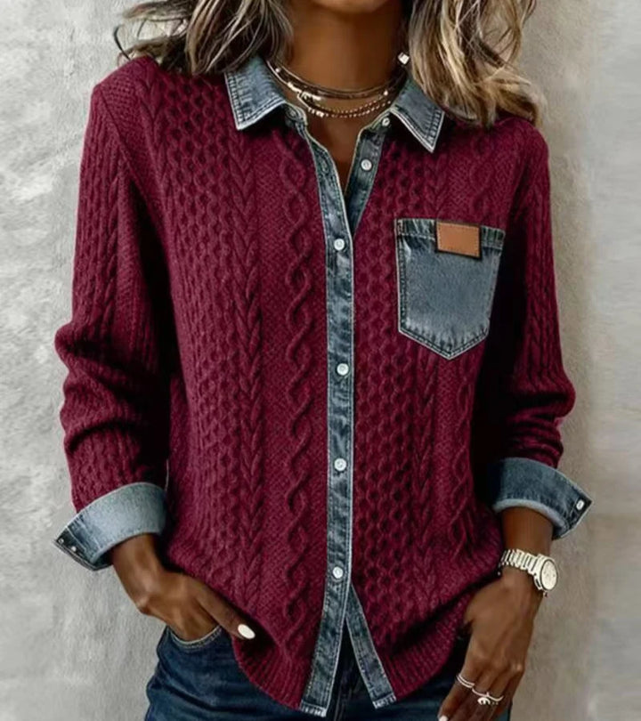 Andrea | Patchwork Knit Top With Denim Details