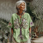 Camisa cómoda con estampado floral árbol de la vida para mujer
