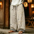 PANTALONES CASUALES DE LINO MASCULINOS CON ARTE JAPONÉS DE FLOR DE CEREZO