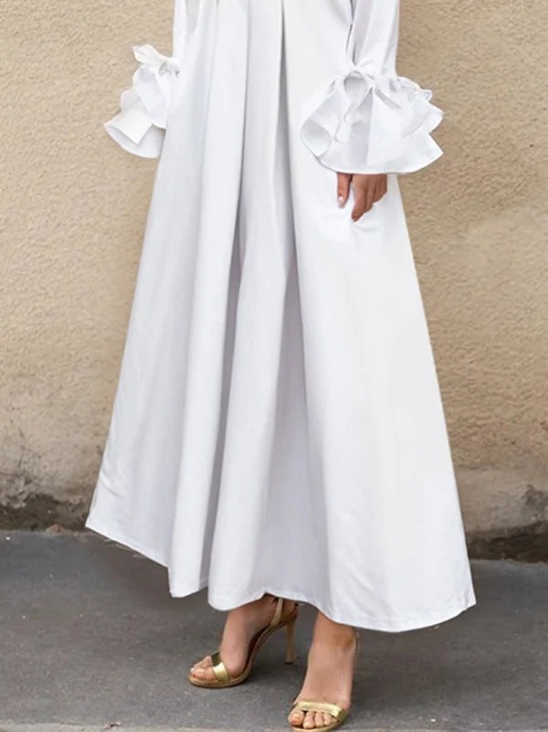 Vestido Maxi Camisero Plisado Manga Larga Con Solapa